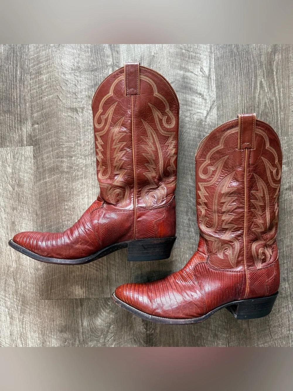 Mens Vintage Justin 8303 Teju Lizard Exotic Cowboy Western Boots sz 10.5 E